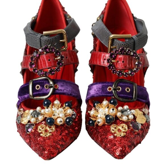 Dolce & Gabbana Dolce & Gabbana Red Sequined Crystal Mary Janes Pumps Shoes/EU40